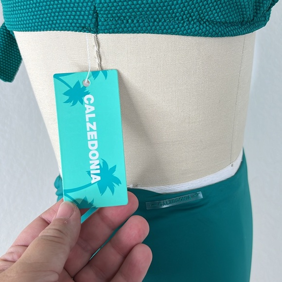 Calzedonia Bikini Top Waffle Tie Teal Underwire Scoop Canotta Anna - Picture 7 of 9